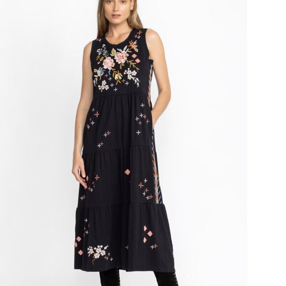 Johnny Was Ceretti Tiered Maxi Tank Black Embroidered Dress S - Picture 3 of 16